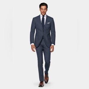 SuitSupply Mid Blue Houndstooth Lazio Suit 36R